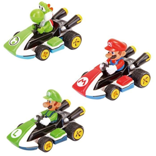 Pack 3 Voitures Pull And Speed Mario Kart 8 - Jouet rétro-friction - Echelle 1:43