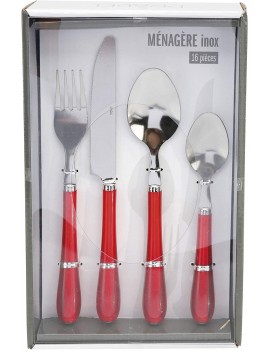 MENAGERE 16 PIECES INOX0 ROUGE