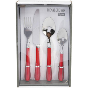 MENAGERE 16 PIECES INOX0 ROUGE