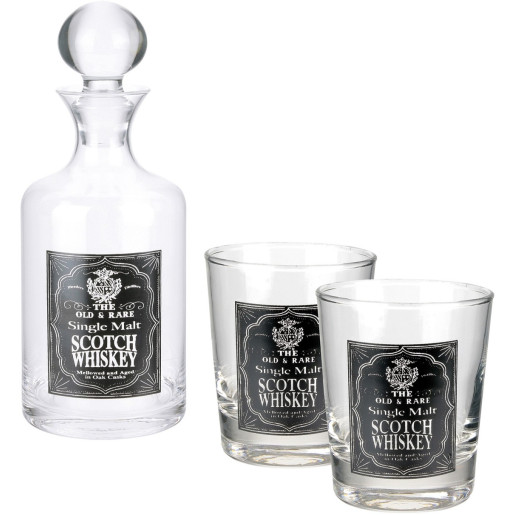 Coffret Whisky Carafe avec bouchon et ses 2 verres assortis Transparent noir Verre H23 x 11,5 x 2 ,5 cm