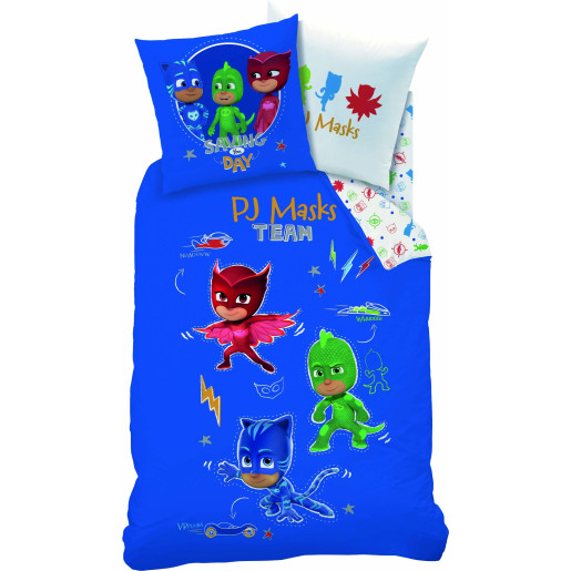 Parure housse de couette pur coton PJMASKS 140 x 200 cm Bleu