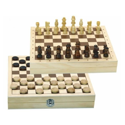 Jeux de dames et d'échecs - coffret en bois - jeujura
