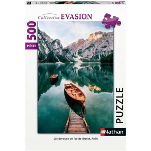Puzzle 500 pièces - Les barques du lac de Braie, Italie - NATHAN