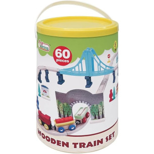 Baril train bois 60 pièces - WDK