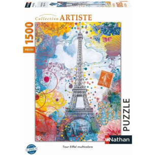 Puzzle 1500 pièces - Tour Eiffel multicolore - NATHAN