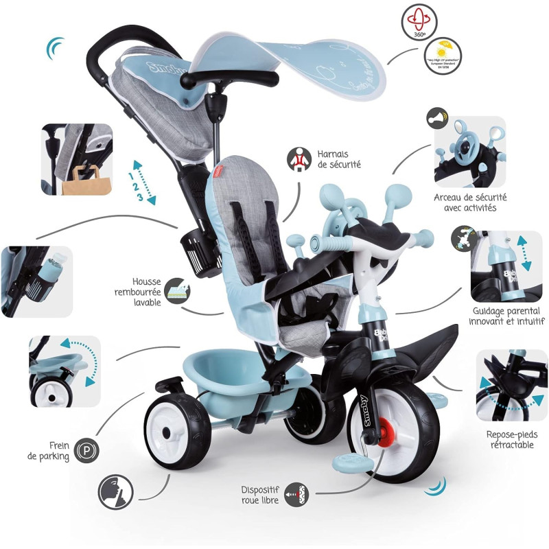 Tricycle baby driver plus bleu - SMOBY
