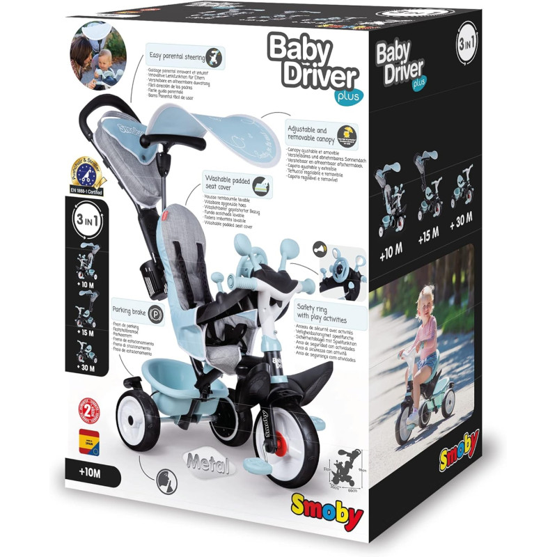 Tricycle baby driver plus bleu - SMOBY